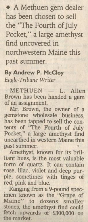 All That Glitters, LET Maine Amethyst Article