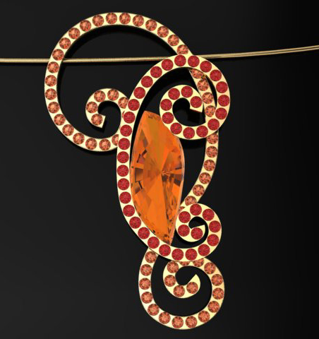 CAD-CAM Rendering for custom imperial topaz pendant with sapphires