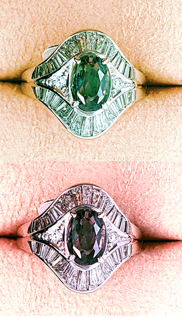 1.80ct Natural Alexandrite with 1.32cts diamonds in Pt ring
