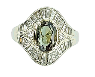 1.80ct Natural Alexandrite with 1.32cts diamonds in Pt ring