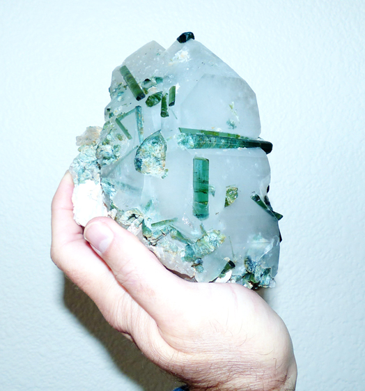 terminated quartz crystals with numerous tourmaline crystals, Naipa Mine, Mozambique